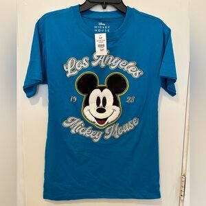 Disney: LA 1928 Mickey Mouse T-Shirt with Fuzzy Design, Color: Blue, Size: Small